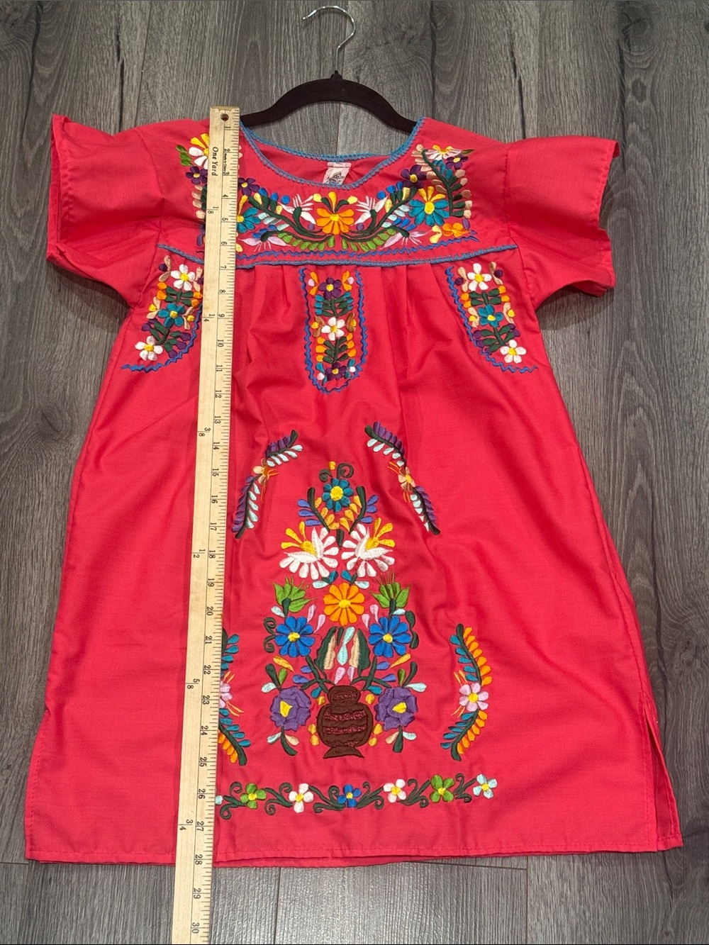 🧨Girls' Red Embroidered Floral Authentic Festive Traditional Mexican Dress - Picture 6 of 9